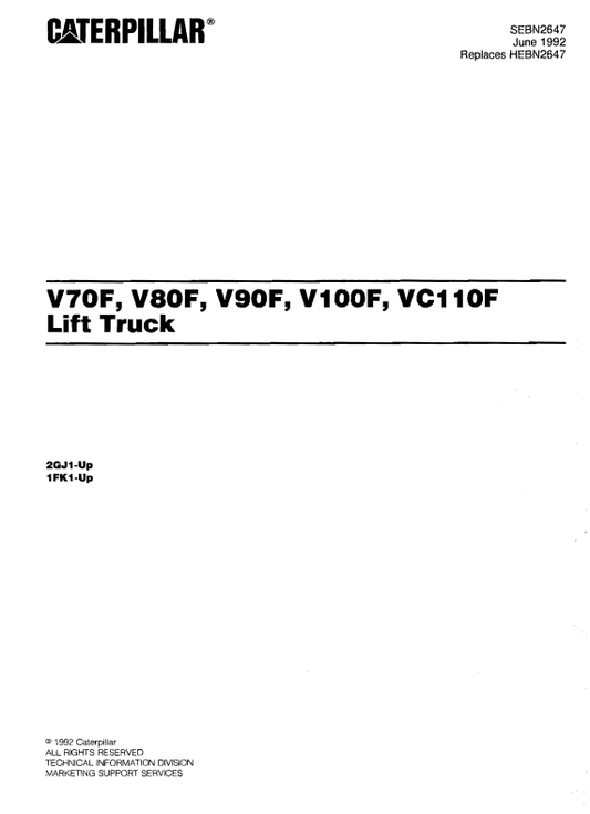 CAT FORKLIFT V100F SPARE PARTS MANUAL - PDF FILE