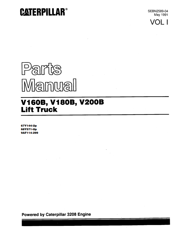CAT FORKLIFT V160B SPARE PARTS MANUAL - PDF FILE