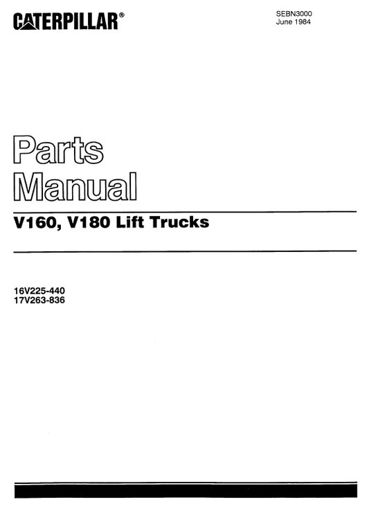 CAT FORKLIFT V160, V180 SPARE PARTS MANUAL - PDF FILE