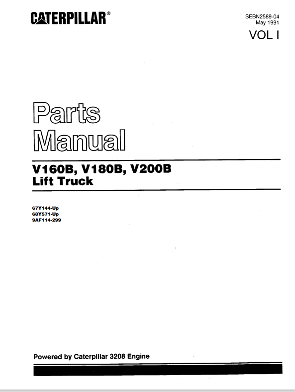 CAT FORKLIFT V180B SPARE PARTS MANUAL - PDF FILE
