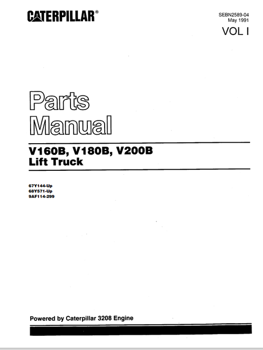 CAT FORKLIFT V180B SPARE PARTS MANUAL - PDF FILE