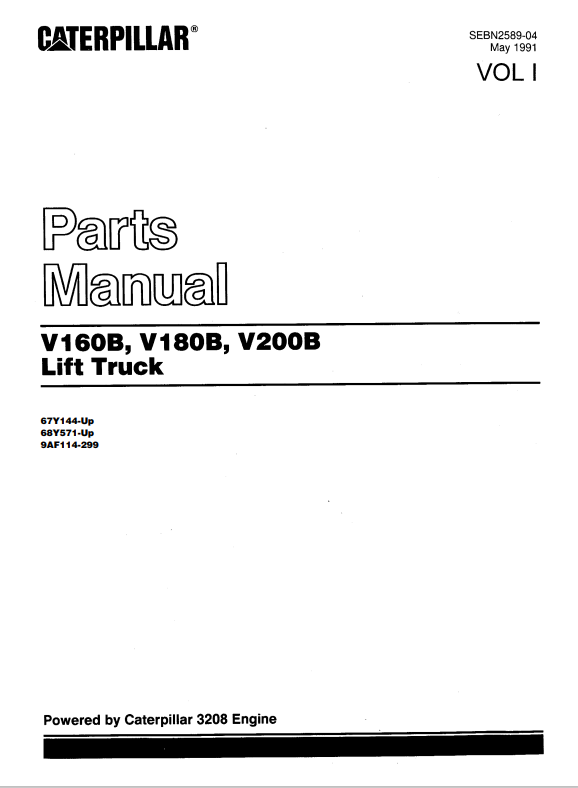 CAT FORKLIFT V200B SPARE PARTS MANUAL - PDF FILE