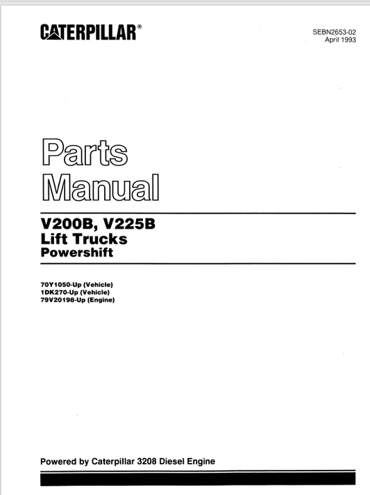 CAT FORKLIFT V225B SPARE PARTS MANUAL - PDF FILE