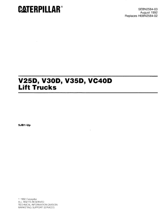 CAT FORKLIFT V25D, V30D, V35D SPARE PARTS MANUAL - PDF FILE