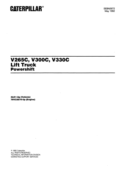 CAT FORKLIFT V265C, V300C, V330C SPARE PARTS MANUAL - PDF FILE
