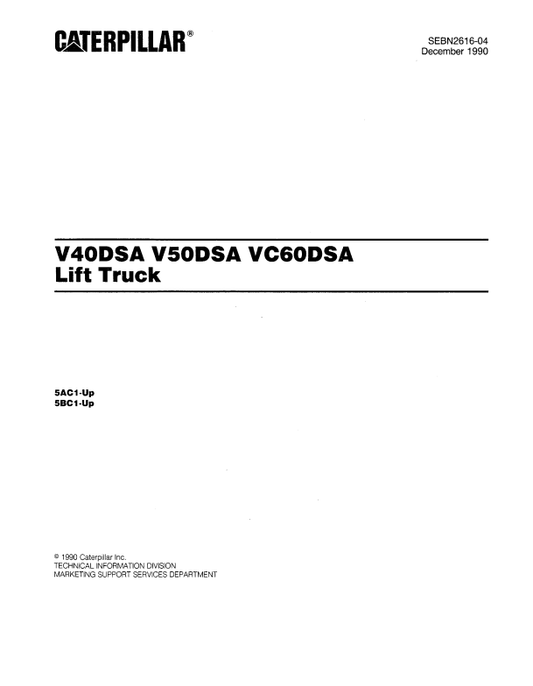 CAT FORKLIFT V50D SA, VC60D SA SPARE PARTS MANUAL - PDF FILE