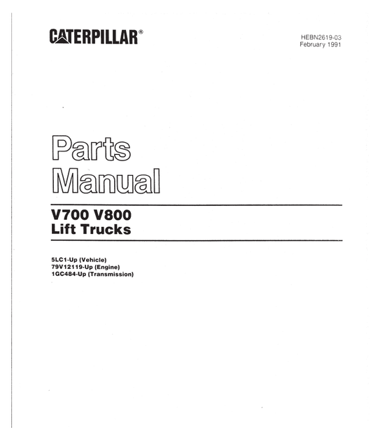 CAT FORKLIFT V700, V800 SPARE PARTS MANUAL - PDF FILE