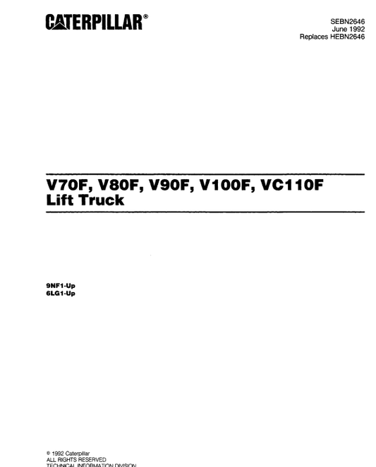 CAT FORKLIFT V70F, V80F, V90F, VC110F SPARE PARTS MANUAL - PDF FILE