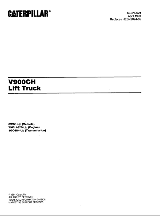 CAT FORKLIFT V900CH SPARE PARTS MANUAL - PDF FILE