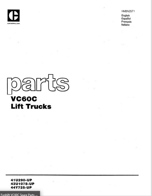 CAT FORKLIFT VC60C SPARE PARTS MANUAL - PDF FILE