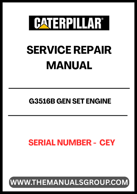 Discover the essential CAT G3516B Gen Set Engine Service Repair Manual, specifically designed for serial number CEY. This comprehensive guide is an invaluable resource for technicians and engineers, providing detailed insights into the maintenance and repair of your engine. With clear illustrations and step-by-step instructions, you can ensure optimal performance and longevity of your equipment.