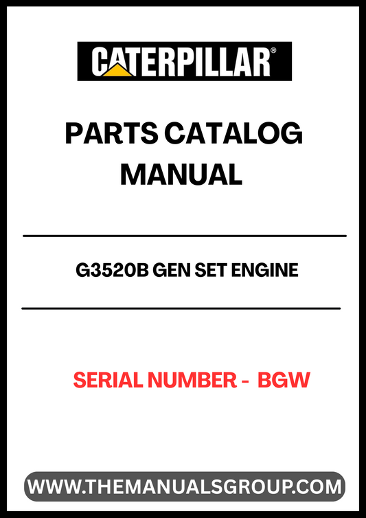 Discover the essential CAT G3520B Gen Set Engine Parts Catalog Manual, specifically designed for serial number BGW. This comprehensive manual serves as a vital resource for technicians and engineers, providing detailed information on parts, specifications, and maintenance procedures to ensure optimal performance of your engine.
