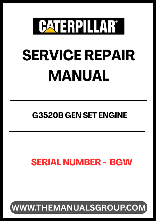 Discover the essential CAT G3520B Gen Set Engine Service Repair Manual, specifically designed for serial number BGW. This comprehensive guide is an invaluable resource for technicians and engineers, providing detailed insights into the maintenance and repair of your engine. With clear illustrations and step-by-step instructions, you can ensure optimal performance and longevity of your equipment.