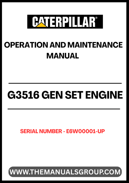 Discover the essential CAT G3516 Gen Set Engine Operation and Maintenance Manual, specifically designed for serial numbers E6W00001 and up. This comprehensive guide is your go-to resource for understanding the intricacies of your engine, ensuring optimal performance and longevity.