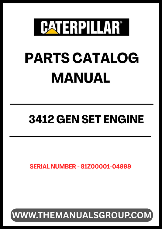 Discover the essential CAT 3412 Gen Set Engine Parts Catalog Manual, specifically designed for serial numbers 81Z00001-04999. This comprehensive manual serves as a vital resource for technicians and engineers, providing detailed diagrams and specifications to ensure accurate repairs and maintenance of your engine.