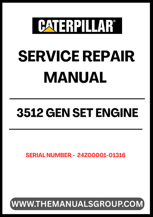 Enhance your maintenance capabilities with the CAT 3512 Gen Set Engine Service Repair Manual, specifically designed for serial numbers 24Z00001-01316. This comprehensive guide provides detailed instructions and insights to ensure your engine operates at peak performance.