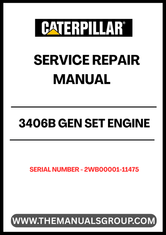 Ensure your CAT 3406B Gen Set Engine operates at peak performance with our comprehensive Service Repair Manual, specifically designed for serial numbers 2WB00001-11475. This manual is an essential resource for technicians and DIY enthusiasts alike, providing detailed instructions and insights into maintenance and repair procedures.