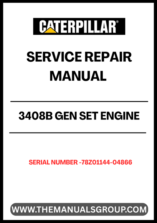 Ensure your CAT 3408B Gen Set Engine operates at peak performance with our comprehensive Service Repair Manual, specifically designed for serial number 78Z01144-04866. This manual is an essential resource for technicians and DIY enthusiasts alike, providing detailed instructions and insights for effective maintenance and repair.