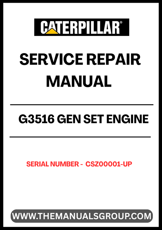  Ensure your CAT G3516 Gen Set Engine operates at peak performance with the comprehensive Service Repair Manual, specifically designed for serial numbers CSZ00001 and up. This manual is an essential resource for technicians and operators, providing detailed instructions and insights into maintenance, troubleshooting, and repair procedures.