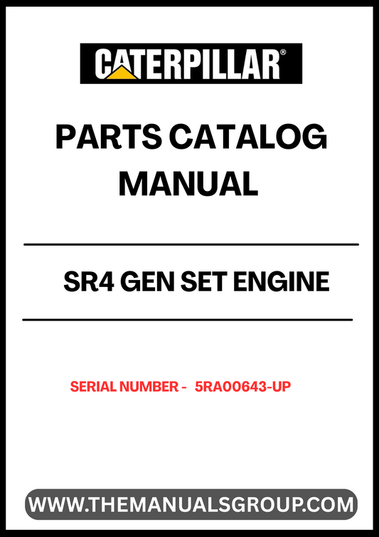Discover the essential CAT SR4 Gen Set Engine Parts Catalog Manual, specifically designed for serial numbers 5RA00643 and up. This comprehensive manual serves as a vital resource for technicians and engineers, providing detailed information on parts, specifications, and maintenance procedures to ensure optimal performance of your engine.