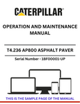 Discover the comprehensive operation and maintenance manual for the CAT T4.236 AP800 Asphalt Paver. Essential for models S/N 1BF00001-UP.