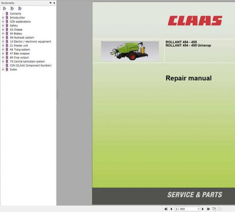 Introducing the CLAAS BALERS ROLLANT 454-455 UNIWRAP REPAIR MANUAL, a comprehensive PDF guide