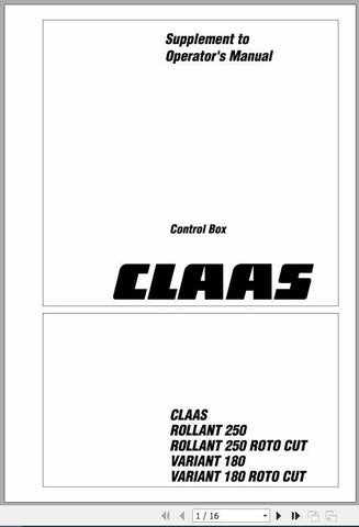 Enhance your operational efficiency with the CLAAS Baler Rollant 250, 250 RC, Variant 180, and 180