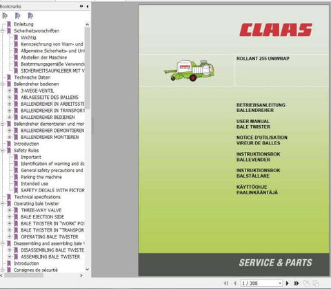 Discover the essential CLAAS Baler Rollant 255 Uniwrap Operator’s Manual, now available in a convenient PDF format. This comprehensive guide is designed to enhance your understanding and operation of the Rollant 255 Uniwrap, ensuring you get the most out of your