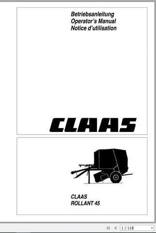 Enhance your operational efficiency with the CLAAS Baler Rollant 45 Operator’s Manual, now available in a convenient PDF format. This comprehensive guide is designed to provide you with essential information and insights to maximize the performance
