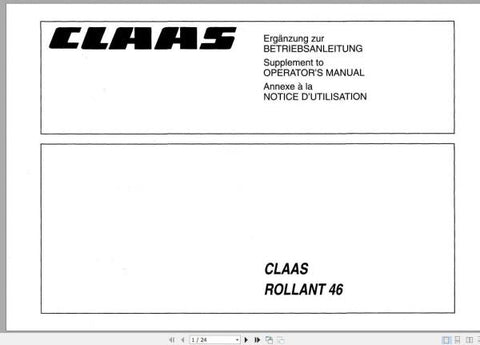 Discover the essential CLAAS Baler Rollant 46 Operator’s Manual, now available in a convenient PDF format. This comprehensive guide is designed to enhance your understanding