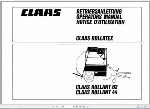 Discover the essential CLAAS Baler Rollant 62 44 Operator’s Manual, now available in a convenient PDF format. This comprehensive guide is designed to enhance your understanding