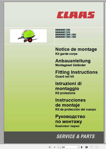 Unlock the full potential of your CLAAS Baler with the comprehensive Operator’s Manual for models VARIANT 350, 370, 360-365, and 380-385. This PDF file is an essential resource