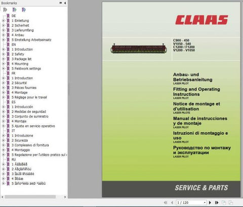 Enhance your operational efficiency with the CLAAS C900-450 V1050-540 C1200 F1200 V1200-V1050 Operator’s Manual, now available in a convenient PDF format