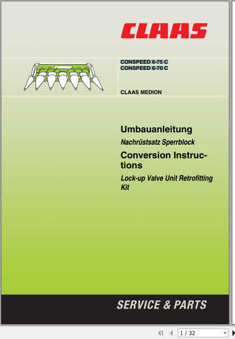 Unlock the full potential of your CLAAS combines with the comprehensive Conspeed 6-75 C and Conspeed 6-70 C Conversion Instructions Manual. This PDF file serves as an