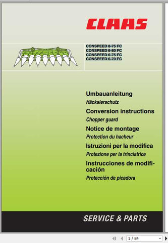 Unlock the full potential of your CLAAS combines with the comprehensive Conversion Instructions Manual for the CONSPEED 8-75 FC, 6-80 FC, 6-75 FC, and 6-70 FC models