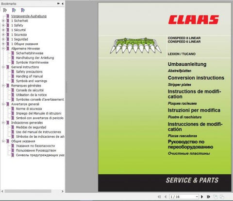 Unlock the full potential of your CLAAS combines with the comprehensive Conspeed 8 Linear and Conspeed 6 Linear Conversion Instructions Manual. This PDF file serves as an