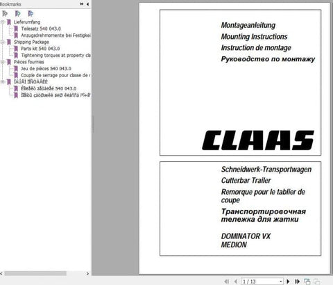 Unlock the full potential of your CLAAS Dominator VX Medion with our comprehensive Assembly Instruction Manual, available in a convenient PDF format. This essential guide