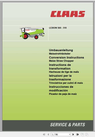 Enhance your farming efficiency with the CLAAS Combines Lexion 560-510 Conversion Instructions Manual. This comprehensive PDF file provides step-by-step guidance for converting your Lexion combine models, ensuring you maximize their performance and