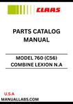 Discover the essential CLAAS Combine Lexion N.A 760 Parts Catalogue Manual, specifically designed for serial numbers C5600011 to C5699999. This comprehensive guide provides detailed information on all parts and components, ensuring you have the right resources at your fingertips for maintenance and repairs.