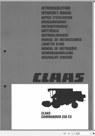 Unlock the full potential of your CLAAS COMMANDOR 228 CS with our comprehensive Operator’s Manual, available in a convenient PDF format. This essential guide is designed