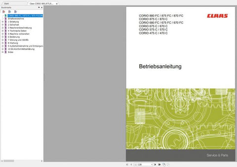 Unlock the full potential of your CLAAS CORIO series with our comprehensive Operator Manual, available in a convenient PDF format. This manual covers models 880, 875, 870, 680, 675, 670, 575, 570, 475, and 470, providing you with essential information to optimize performance and ensure safe operation