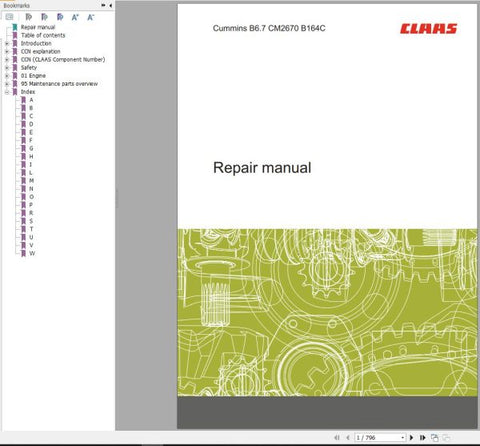 Discover the ultimate resource for maintaining and repairing your CLAAS Cummins Engine B6.7 with the comprehensive Repair Manual (PDF file). This essential guide, specifically designed for model CM2670 B164C 00 0306 525 0, provides detailed instructions and insights to ensure your engine operates at peak performance.
