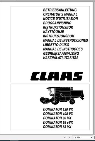 Discover the essential CLAAS DOMINATOR 128 VX – 88 VX Operator’s Manual, now available in a convenient PDF format. This comprehensive guide is designed to enhance your understanding