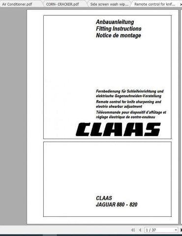 Enhance your CLAAS Forage Harvester experience with the comprehensive Fitting Instruction Manual for the JAGUAR 880-820. This PDF file is designed to provide you with clear, step-by-step guidance, ensuring that you can efficiently install and maintain your equipment with confidence.