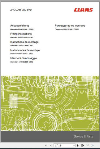 Enhance your CLAAS Forage Harvester experience with the comprehensive Fitting Instruction Manual for the JAGUAR 980-970. This PDF file is designed to provide you with clear, step-by-step guidance, ensuring that you can efficiently install and maintain your equipment with confidence