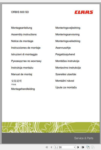 Discover the essential CLAAS Forage Harvesters Orbis 600 SD Assembly Instruction Manual, now available in a convenient PDF format. This comprehensive guide