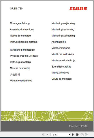 Ensure your CLAAS Forage Harvester operates at peak efficiency with the ORBIS 750 Assembly Instruction