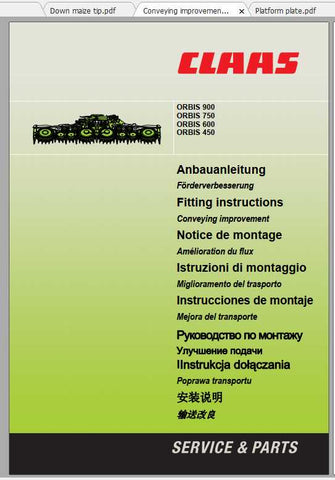Introducing the CLAAS Forage Harvesters Orbis 900, Orbis 750, and Orbis 450 Fitting Instruction Manual, now available in a convenient PDF format. This comprehensive guide is designed to streamline the setup and maintenance of your forage harvester, ensuring optimal performance and longevity