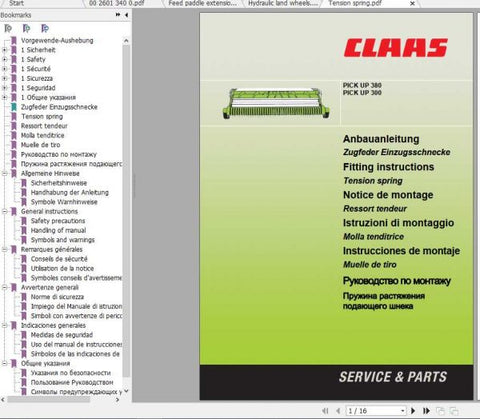 Discover the essential CLAAS Forage Harvesters Pick Up 380 and Pick Up 300 Fitting Instruction Manual, now available in a convenient PDF format. This comprehensive guide is designed to streamline the setup and maintenance