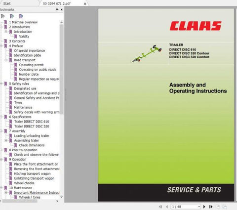 Introducing the CLAAS Forage Harvesters Trailer Direct Disc 610 520 Contour 520 Comfort Assembly Instruction Manual, a must-have resource for efficient assembly and operation. This comprehensive PDF file provides clear, step-by-step instructions